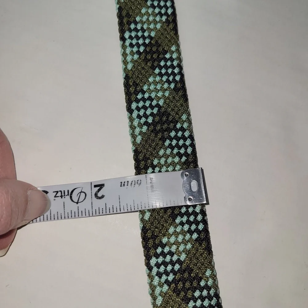 & Woven Stretch Belt Mens Medium Green Black Argyle Geometric‎ Braided Elastic
